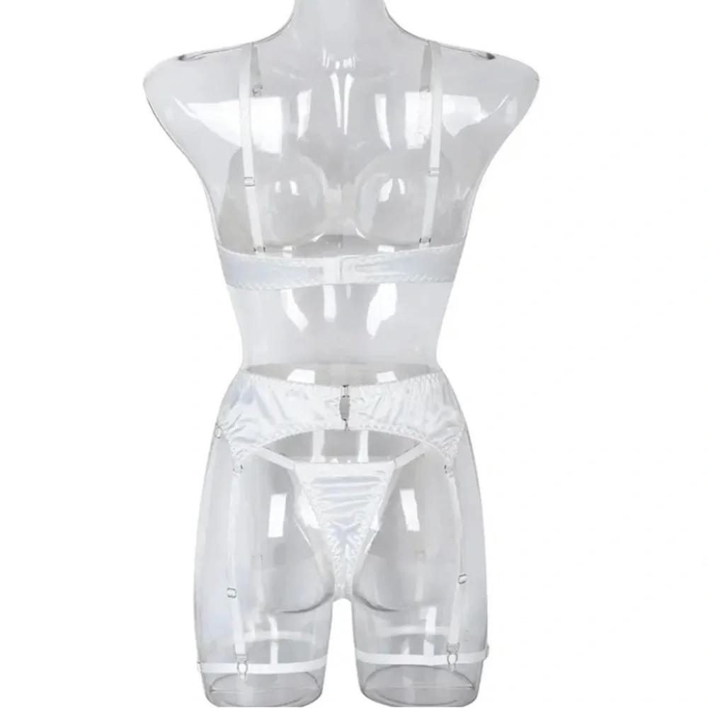 White mesh lingerie garter set w/chain Straps - Picture 8 of 9